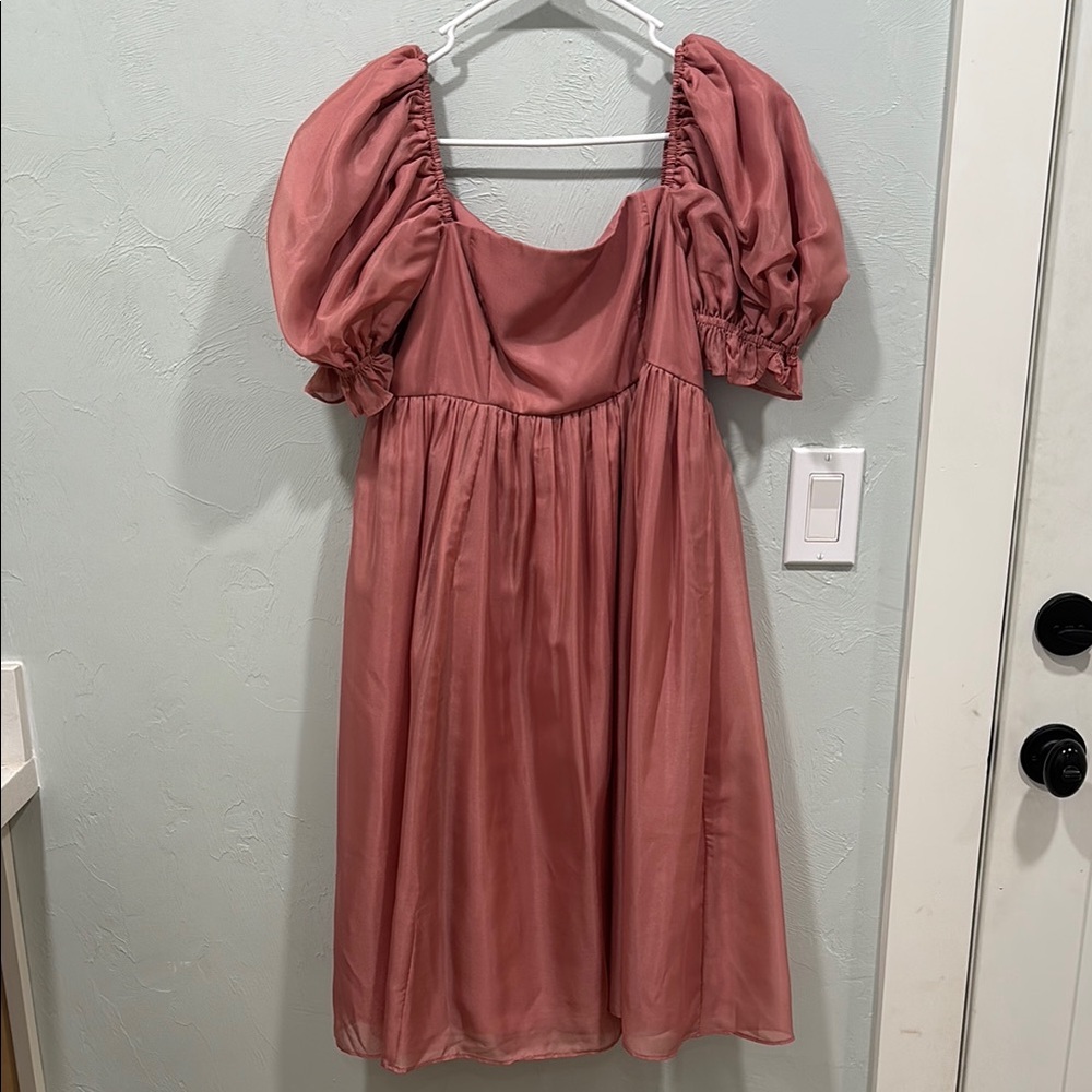 JessaKae Elegant Puff Sleeve Dress in Dusty Rose